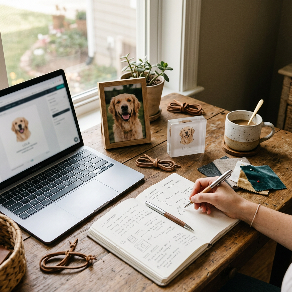 Personalization details being reviewed at a desk