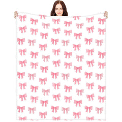 Pink Bow Flannel Blanket Soft Digital Print Sofa Throw