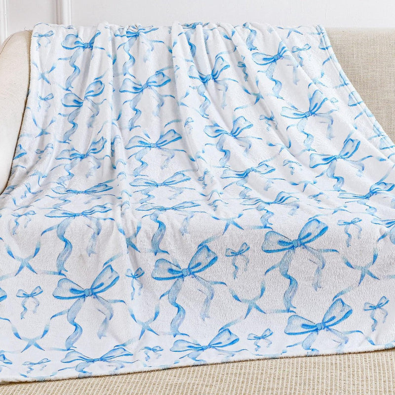 Pink Bow Flannel Blanket Soft Digital Print Sofa Throw