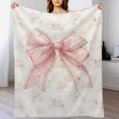 Pink Bow Flannel Blanket Soft Digital Print Sofa Throw