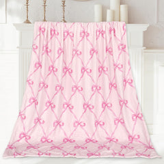 Pink Bow Flannel Blanket Soft Digital Print Sofa Throw