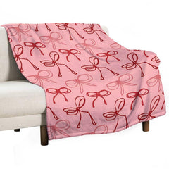 Pink Bow Flannel Blanket Soft Digital Print Sofa Throw