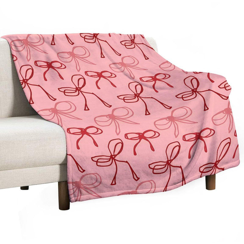 Pink Bow Flannel Blanket Soft Digital Print Sofa Throw