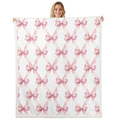 Pink Bow Flannel Blanket Soft Digital Print Sofa Throw