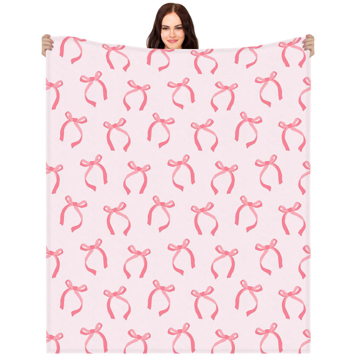 Pink Bow Flannel Blanket Soft Digital Print Sofa Throw