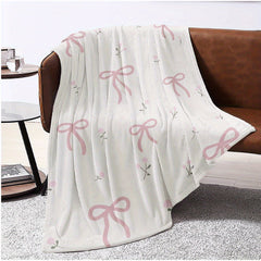 Pink Bow Flannel Blanket Soft Digital Print Sofa Throw